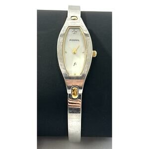 Fossil F2 Women’s Watch ES-9391 Two Tone Bangle Quartz White Dial – New Battery
